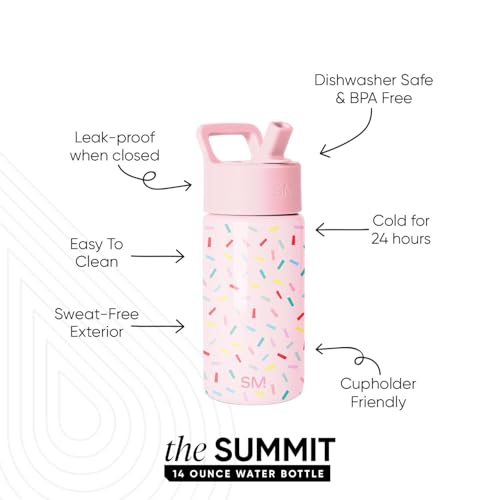 Simple Modern Kids Water Bottle with Straw Lid | 14oz Insulated Stainless Steel Kids Tumbler & Spill Proof Toddler Cup for School, Girls, Boys | Summit | Confetti