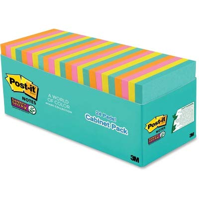 Post-it Super Sticky Notes, 24 Sticky Note Pads, 3 x 3 in., Back to School Supplies, Office Products, 2X the Sticking Power, Supernova Neons Collection