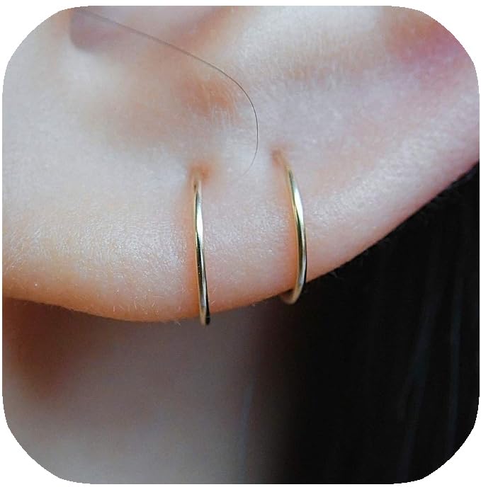 Small Gold or Sterling Silver Huggie Hoop Earrings for Women Cartilage Nose Helix Tragus