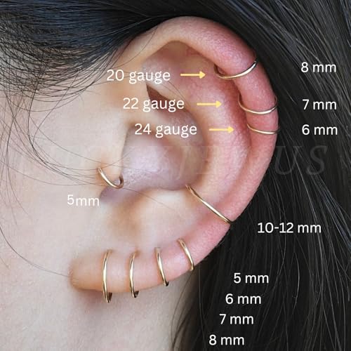 Small Gold or Sterling Silver Huggie Hoop Earrings for Women Cartilage Nose Helix Tragus