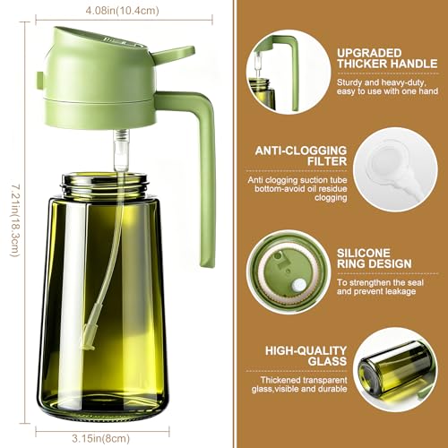 Poshetion 2 in 1 Olive Oil Sprayer for Cooking, 16oz Light-Proof Oil Dispenser for Kitchen, Leak-Proof Oil Spray Bottle for Air Fryer, Salad, BBQ, Baking, Grilling - Black & Green
