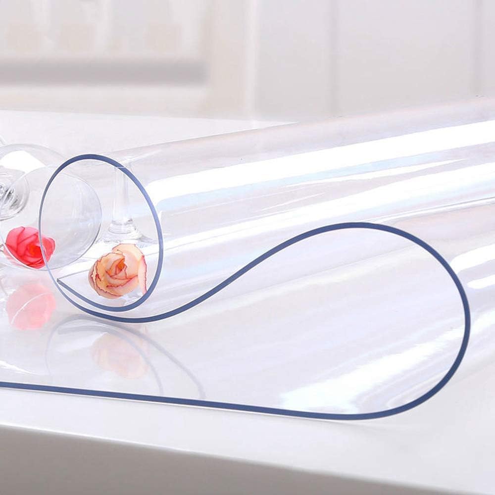 NECAUX Custom Multisize 1.5mm Thick Clear PVC Table Cover Protector - 24 x 48 Inch Water Resistant Plastic Rectangular Vinyl