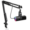 FIFINE XLR/USB Gaming Microphone Set, Dynamic PC Mic for Streaming Podcasting, Computer RGB Mic Kit with Boom Arm Stand, Mute