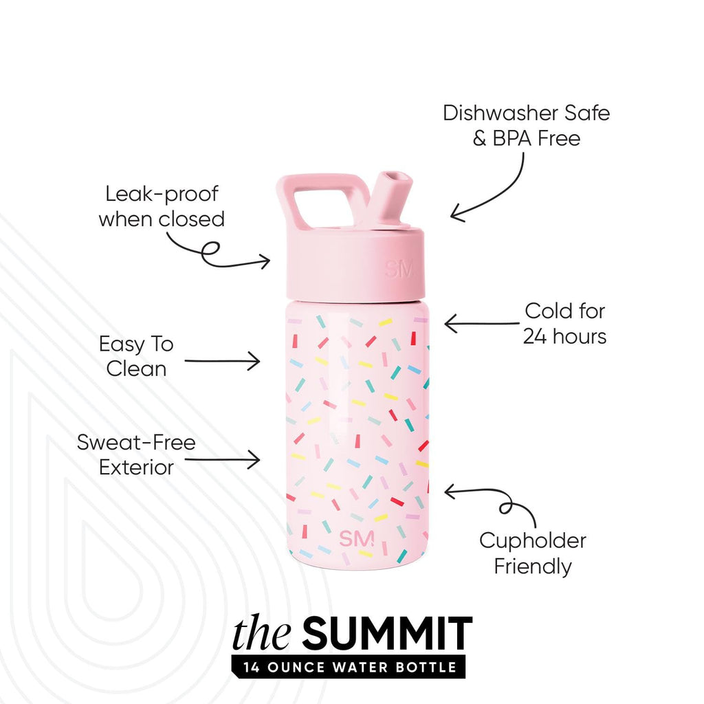 Simple Modern Kids Water Bottle with Straw Lid | 14oz Insulated Stainless Steel Kids Tumbler & Spill Proof Toddler Cup for School, Girls, Boys | Summit | Confetti