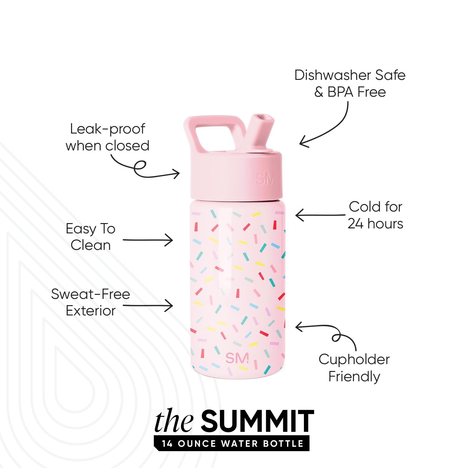 Simple Modern Kids Water Bottle with Straw Lid | 14oz Insulated Stainless Steel Kids Tumbler & Spill Proof Toddler Cup for School, Girls, Boys | Summit | Confetti