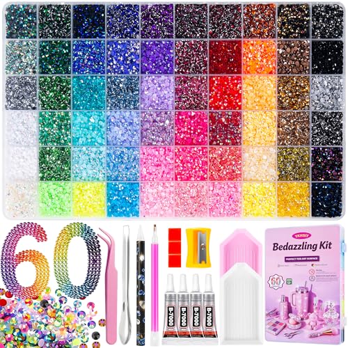 Bedazzling Kit 40000Pcs 40 Colors Resin Jelly Rhinestones, Multicolor 3mm Flatback Gems for Diamond Art, Bedazzler Kit with 4Pcs 10ml B7000 Jewelry Glue & Tools - Christmas Birthday Gifts for Women
