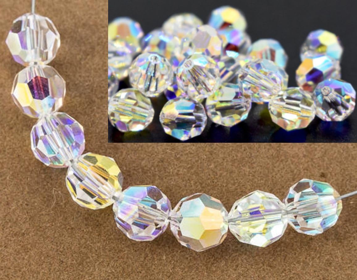 50pcs Adabele Austrian 10mm Faceted Round Crystal Beads Clear AB Compatible with Swarovski Crystals Preciosa
