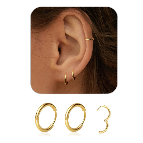 1 Pair 6mm Small Hoop Earrings for Women, Dainty 14K Gold Plated Huggie Hoop Earrings Hypoallergenic Lightweight Cartilage Ea