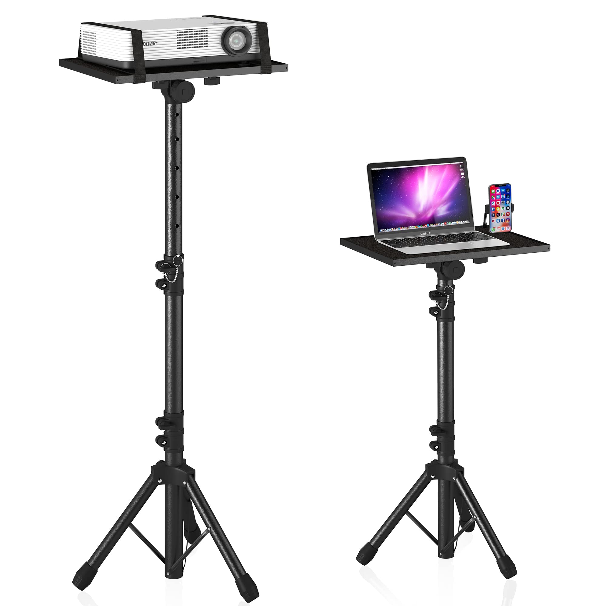 DECOSIS Projector Stand Tripod Adjustable, Laptop Height from 23.5 to 46.5 inches with Gooseneck Phone Holder, Floor for Offi