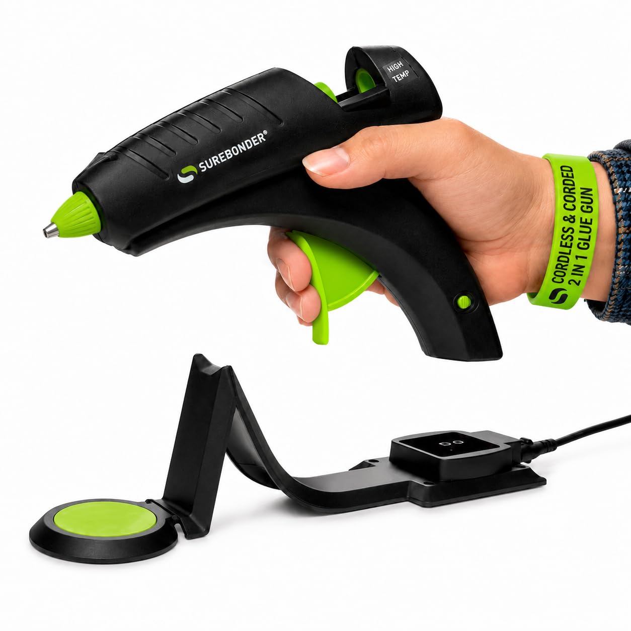 Surebonder Cordless Hot Glue Gun, High Temperature, Full Size, 60W, 50% More Power - Sturdily Bonds Metal, Wood, Ceramics, Le