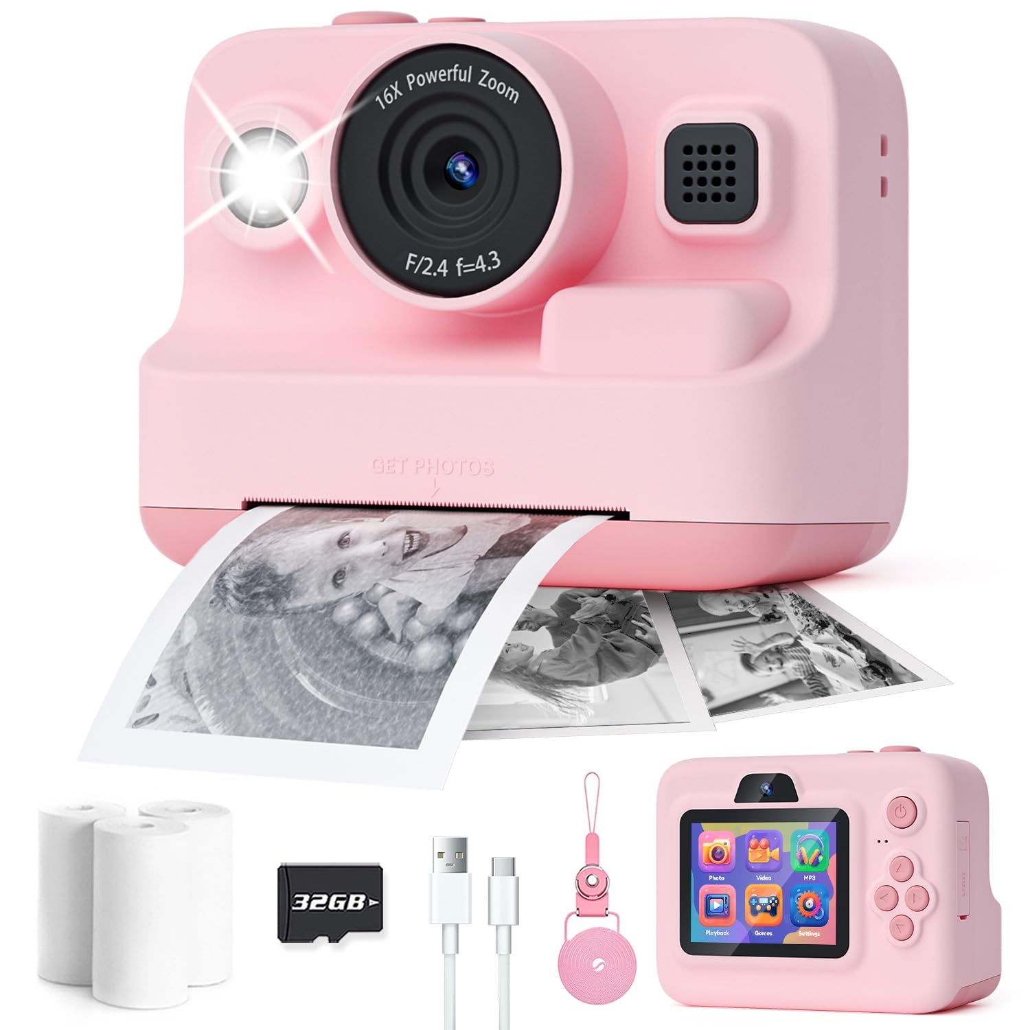 Dylanto Kids Camera Instant Print,1080P Kids Instant Cameras that Print Photos,Christmas Birthday Gifts for Girls Age 3-12,Po