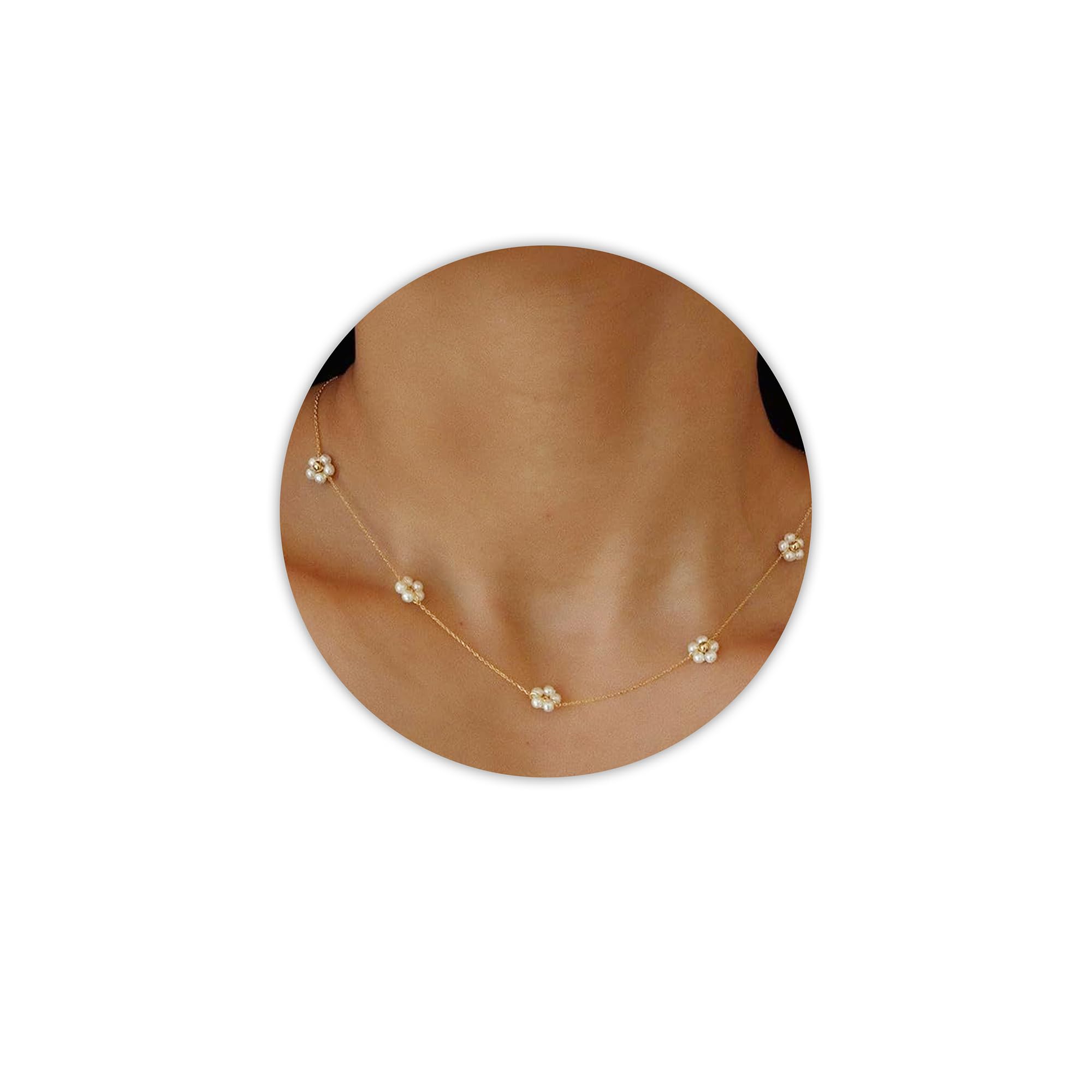 SmileBelle Pearl Necklaces, Daisy Pearls Choker for Women's Pearl Strand Necklaces as Silver and Gold Choker for Teens, Silve