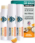 Tallowbourn Moisturizing Tallow Lip Balm – Grass-Fed Beef Tallow with Organic Coconut Oil, Beeswax, and Vitamin E – Sweet Ora