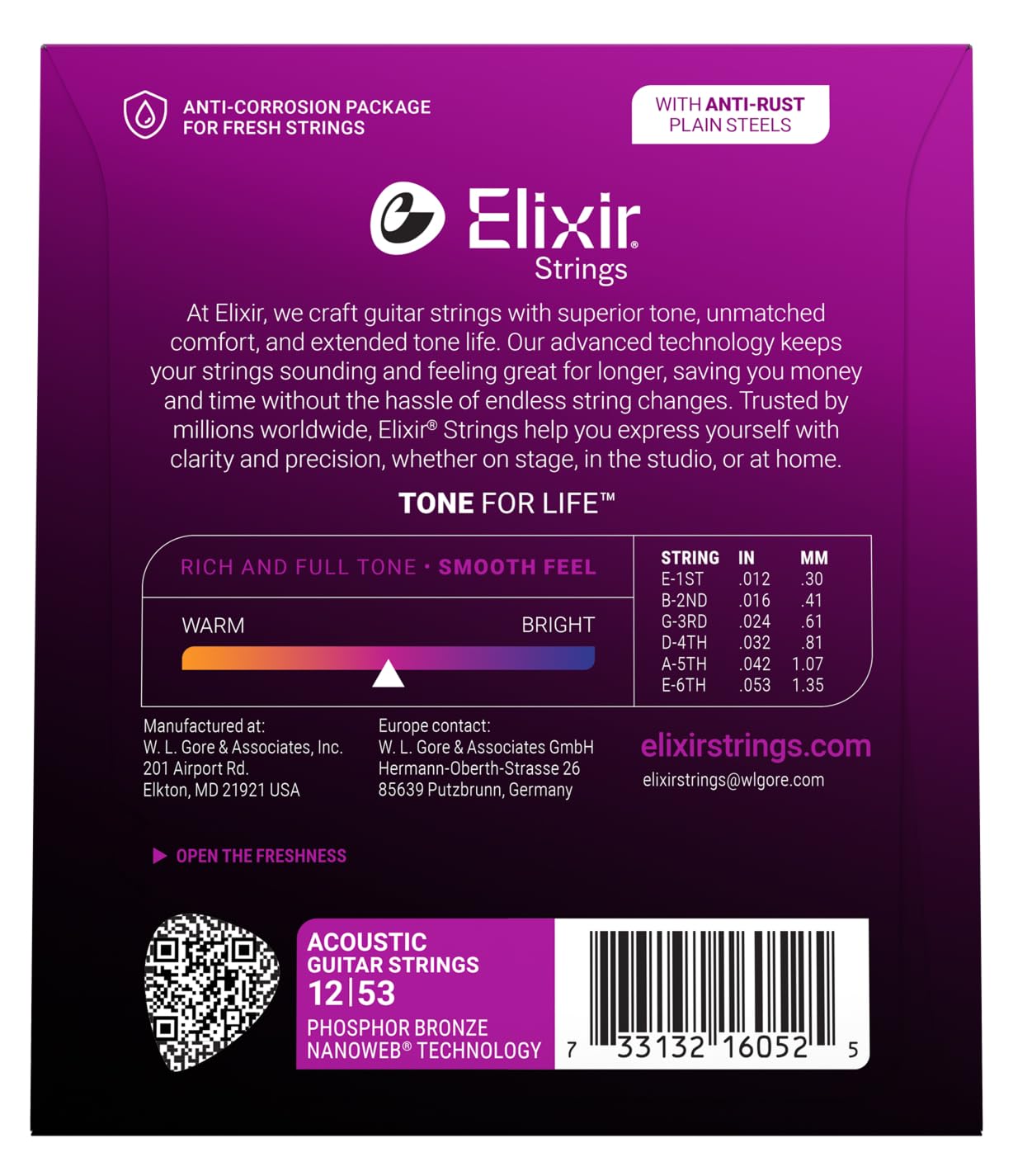 Elixir Strings, Acoustic Guitar Strings, Phosphor Bronze with NANOWEB Technology, Longest-Lasting Rich and Full Tone For Life with Comfortable Feel, 6 String Set, Light 12-53