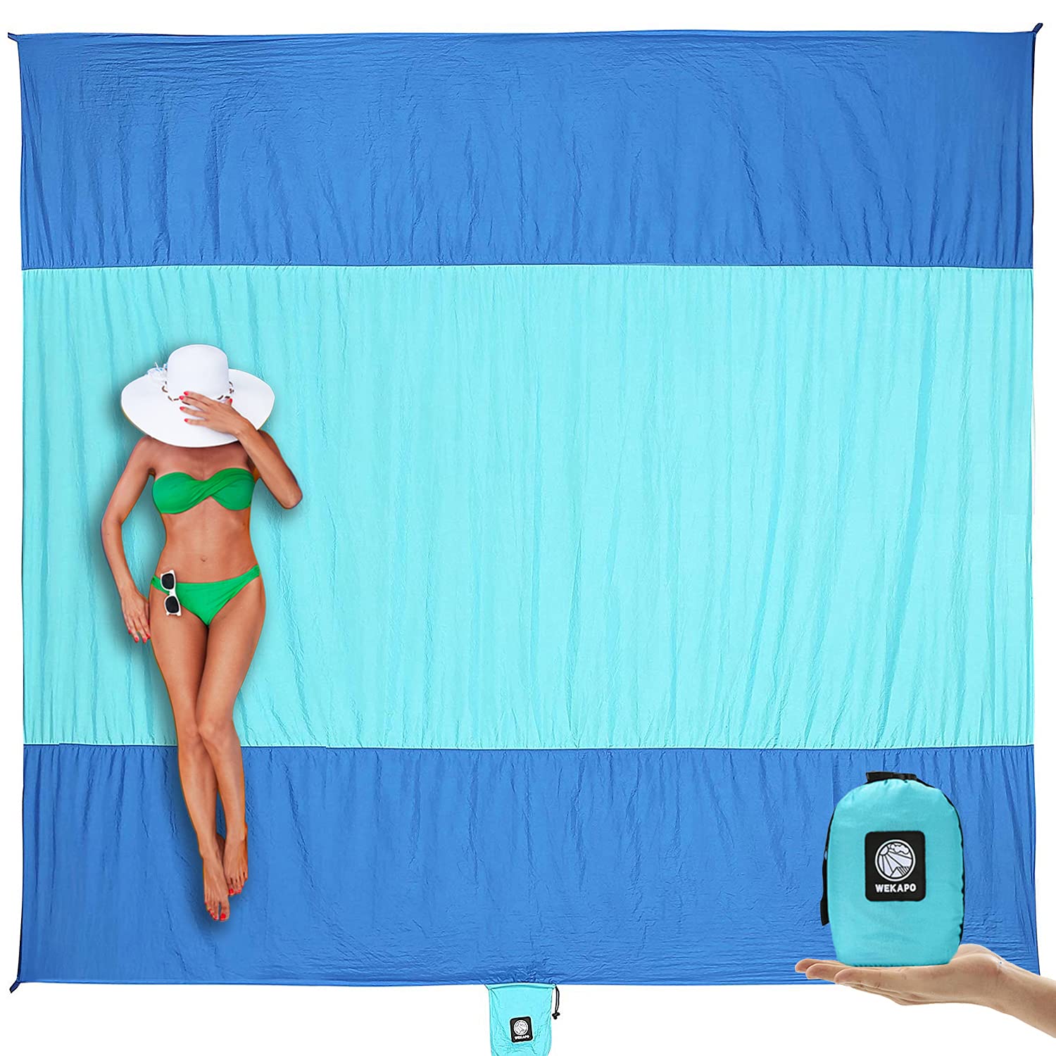 WEKAPO Beach Blanket Sandproof Waterproof, Extra Large Beach Mat, Oversized & Compact Sand Free, Quick Drying Beach Essential