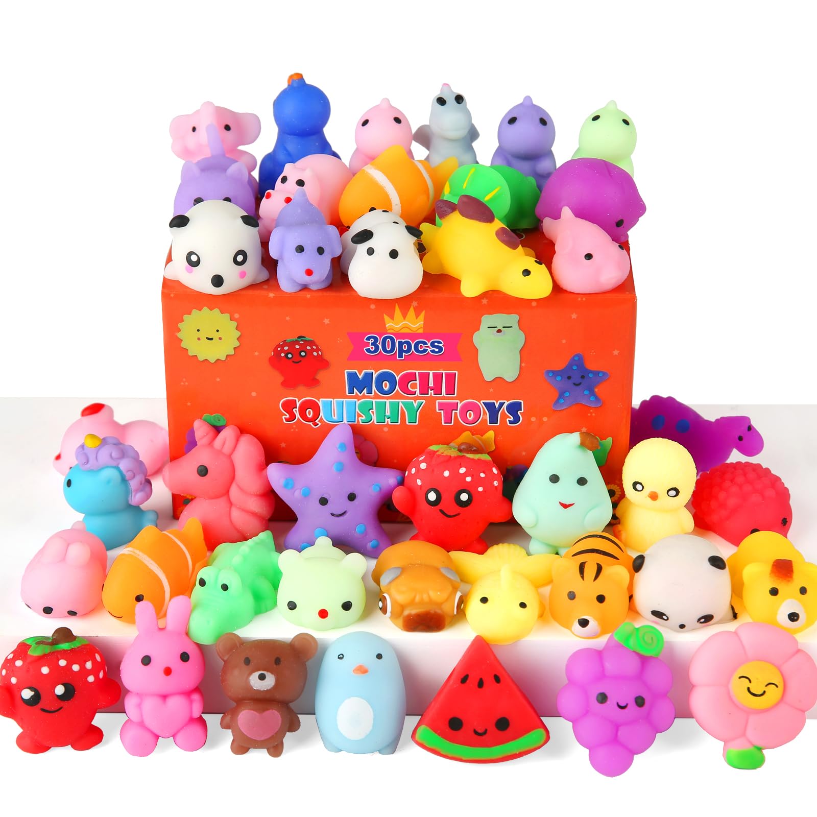 30 Pack Squishy Toys, Kawaii Squishies Party Favors for Kids 4-8 8-12 Treasure Box Toys for Classroom Birthday Xmas Gifts Goo