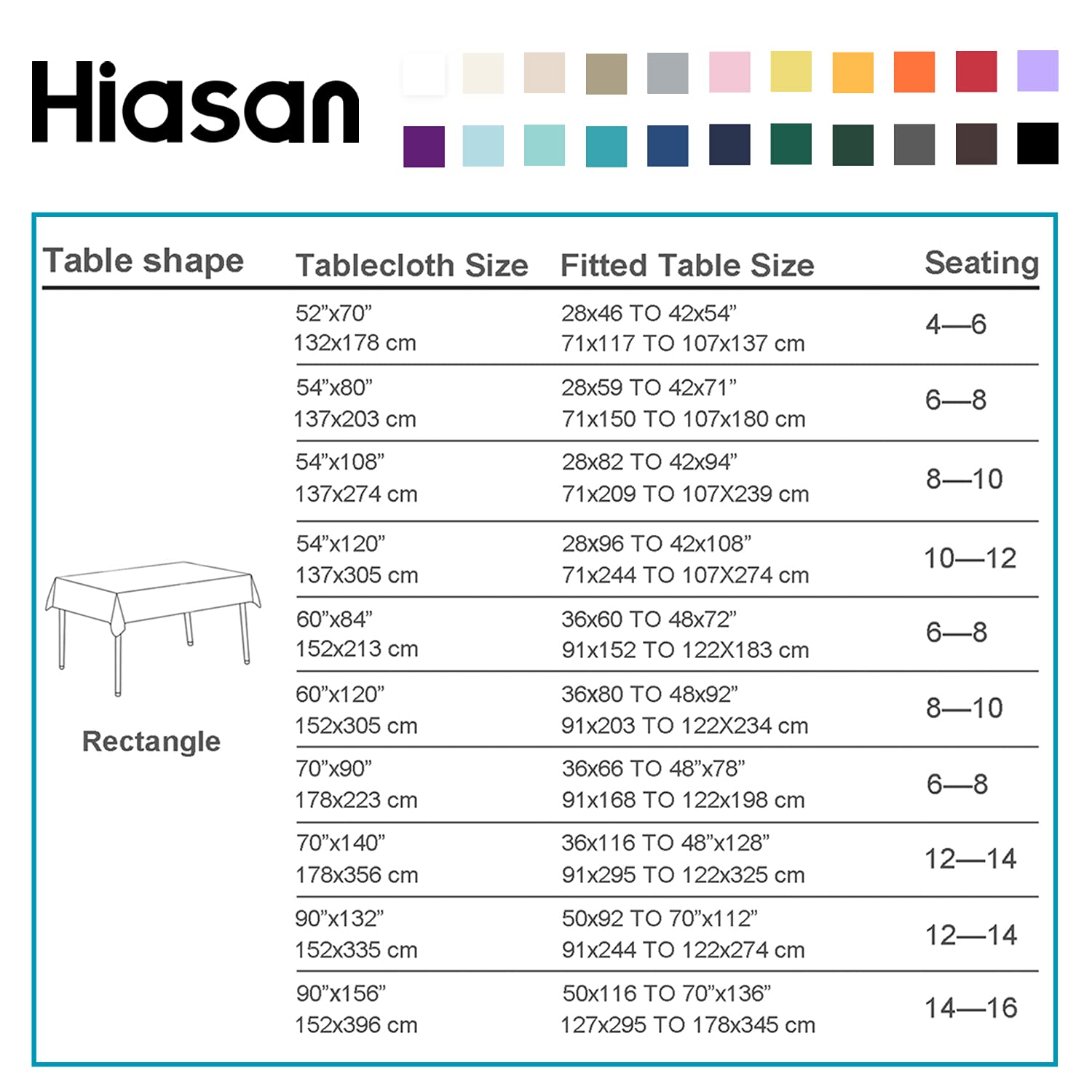 Hiasan Black Rectangle Tablecloth - 54 x 80 Inch - Waterproof & Wrinkle Resistant Washable Fabric Table Cloth for Dining, Party and Outdoor use