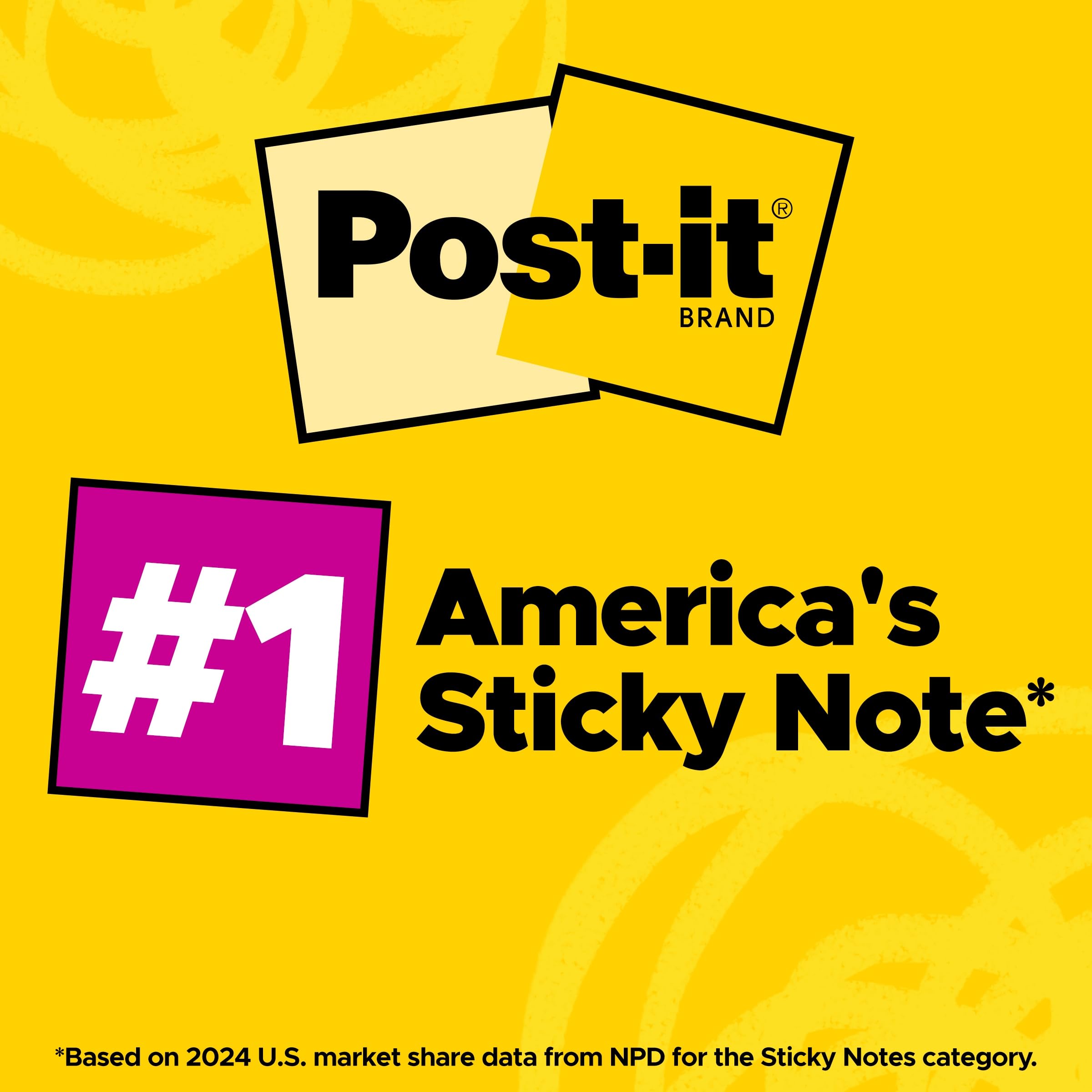 Post-it Super Sticky Notes, 24 Sticky Note Pads, 3 x 3 in., Back to School Supplies, Office Products, 2X the Sticking Power, Supernova Neons Collection