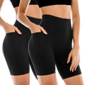 Leafigure 2 Pack Womens Biker Shorts with Pockets, High Waisted Tummy Control Yoga Shorts for Women Running Gym and Workout