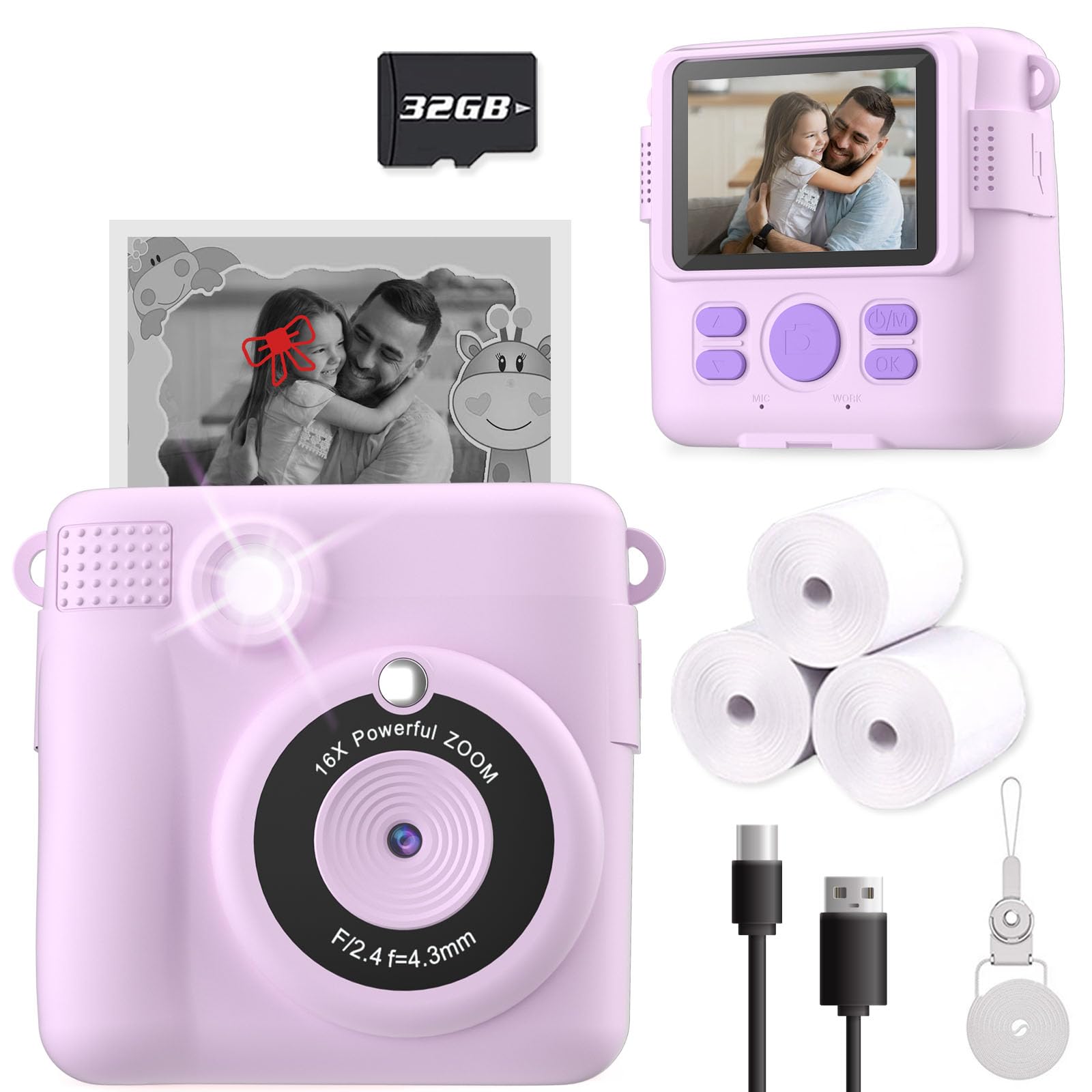 ESOXOFFORE Instant Print Camera for Kids, Christmas Birthday Gifts for Girls Boys Age 3-12,Kids Digital Cameras for Toddler,