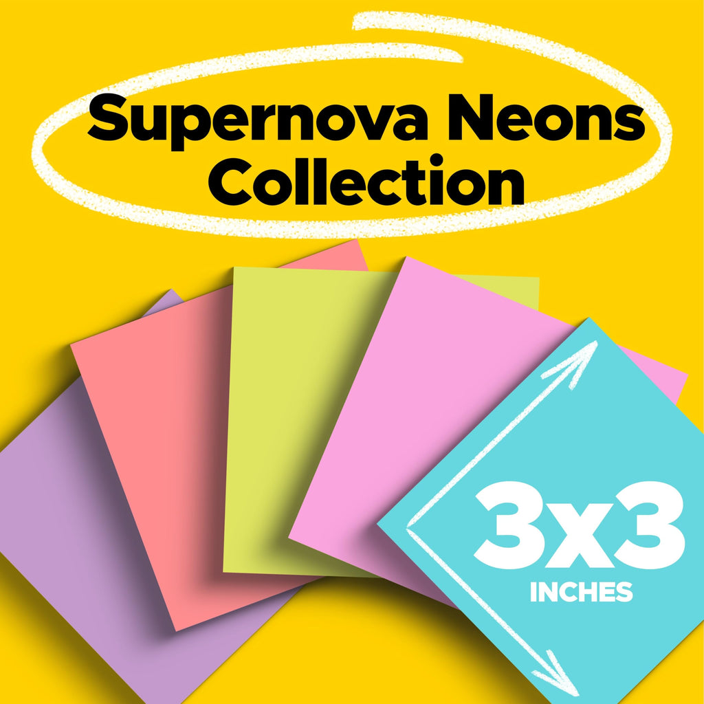 Post-it Super Sticky Notes, 24 Sticky Note Pads, 3 x 3 in., Back to School Supplies, Office Products, 2X the Sticking Power, Supernova Neons Collection