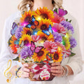 MZD8391 Birthday Cards with MUSIC & LIGHTS, Pop Up Happy Birthday Card, Sunflower & Butterfly, 10 Inch Life Sized Forever Flower Bouquet Gifts for Women Mom Grandma