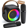 Mini Karaoke Machine, Portable Bluetooth Karaoke Speaker with 2 Wireless Microphones and Party Lights for Kids and Adults, Bi
