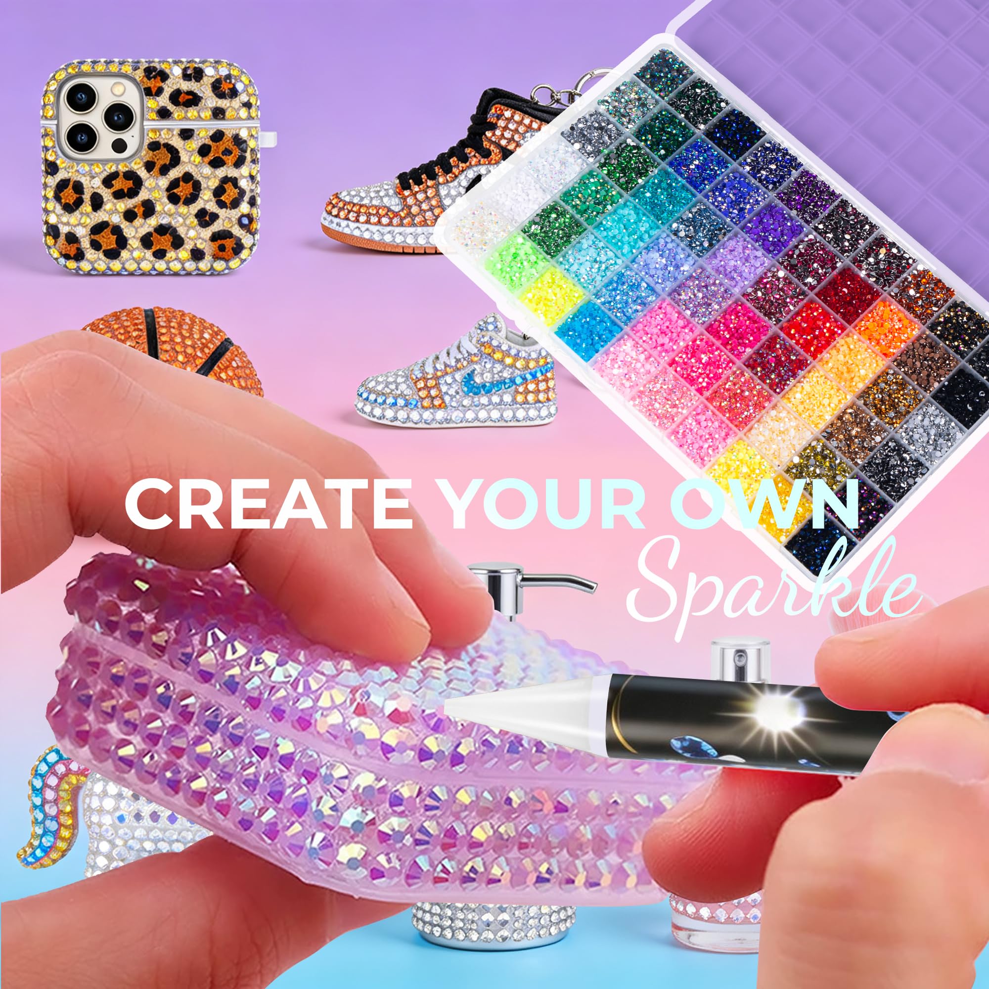 Bedazzling Kit 40000Pcs 40 Colors Resin Jelly Rhinestones, Multicolor 3mm Flatback Gems for Diamond Art, Bedazzler Kit with 4Pcs 10ml B7000 Jewelry Glue & Tools - Christmas Birthday Gifts for Women