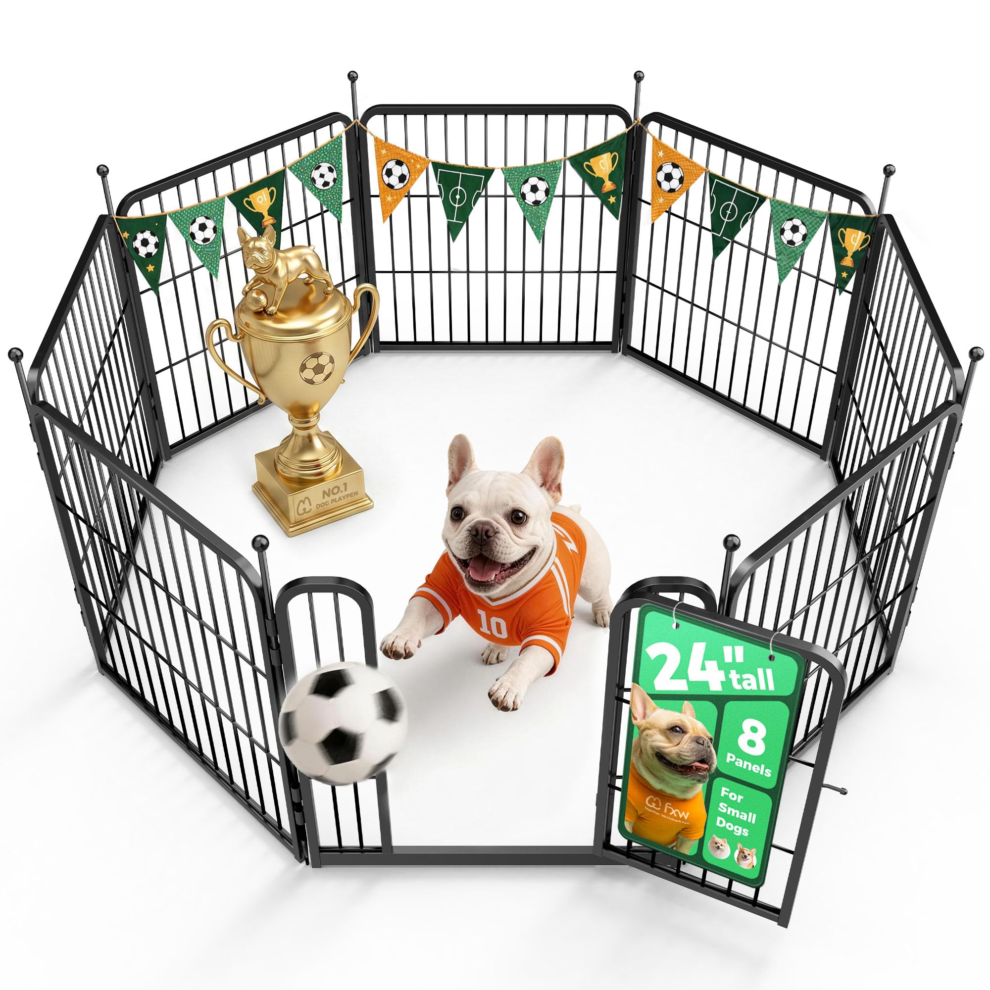 FXW Rollick Unleashed Dog Playpen for Indoor, Yard, RV Camping, 24 inch 8 Panels for Small and Puppy Dogs, Black│Patented