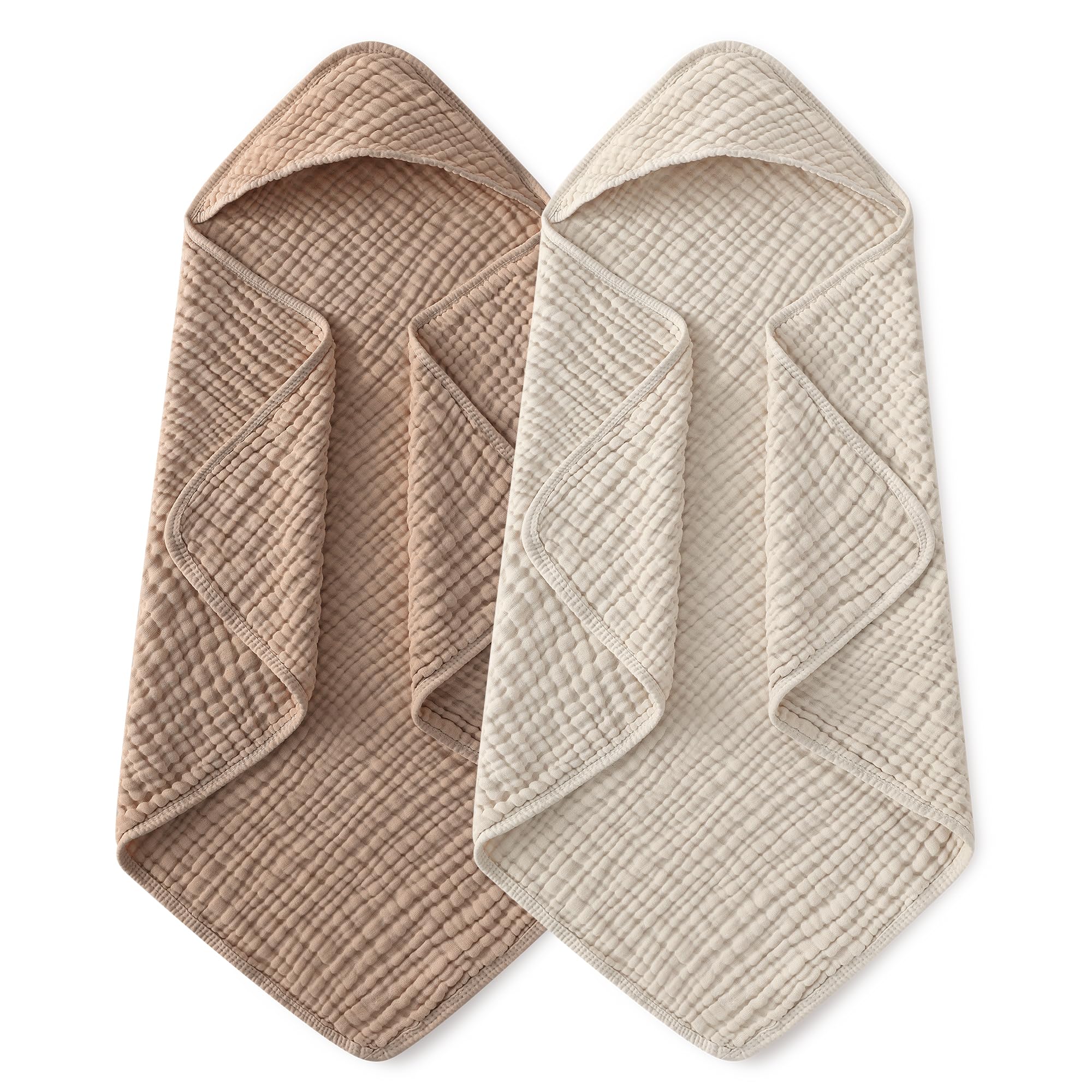 Yoofoss Hooded Baby Towels for Newborn 2 Pack 100% Muslin Organic Cotton Baby Bath Towel with Hood for Babies, Infant, Toddle