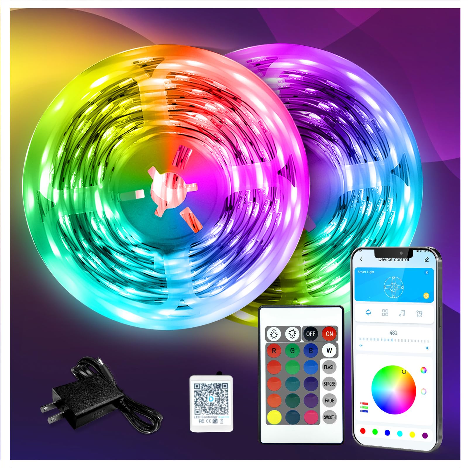 DAYBETTER LED Strip Lights 130ft Lights Strip for Bedroom, Desk, Indoor Room Bedroom Brithday Gifts RGB Decor with Remote and