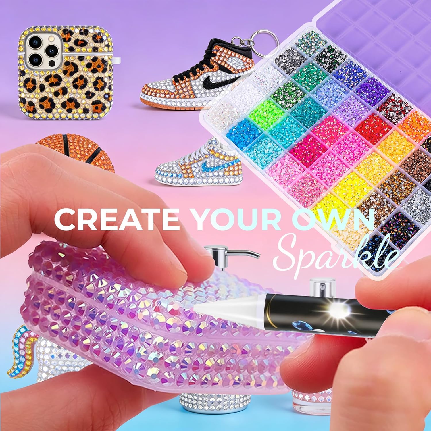 Bedazzling Kit 40000Pcs 40 Colors Resin Jelly Rhinestones, Multicolor 3mm Flatback Gems for Diamond Art, Bedazzler Kit with 4Pcs 10ml B7000 Jewelry Glue & Tools - Christmas Birthday Gifts for Women