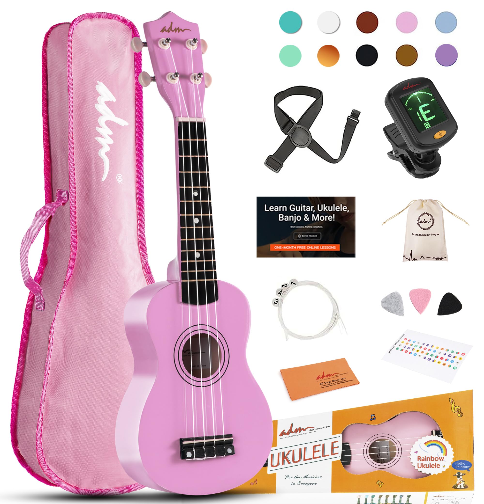 ADM Ukulele for Beginners Hawaiian Wood Ukelele Kit for Kids Adult Student Starter Professional Ukalelee Pack Bundle with Fre