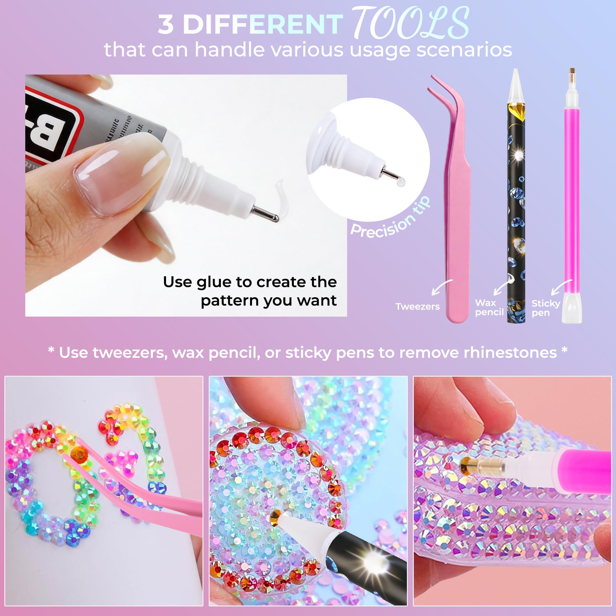 Bedazzling Kit 40000Pcs 40 Colors Resin Jelly Rhinestones, Multicolor 3mm Flatback Gems for Diamond Art, Bedazzler Kit with 4Pcs 10ml B7000 Jewelry Glue & Tools - Christmas Birthday Gifts for Women