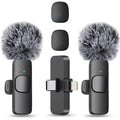 MAYBESTA Wireless Mini Microphone for iPhone, Android Phone - 2 Pack Lavalier Lapel Mic for Audio Video Recording - Clip on C