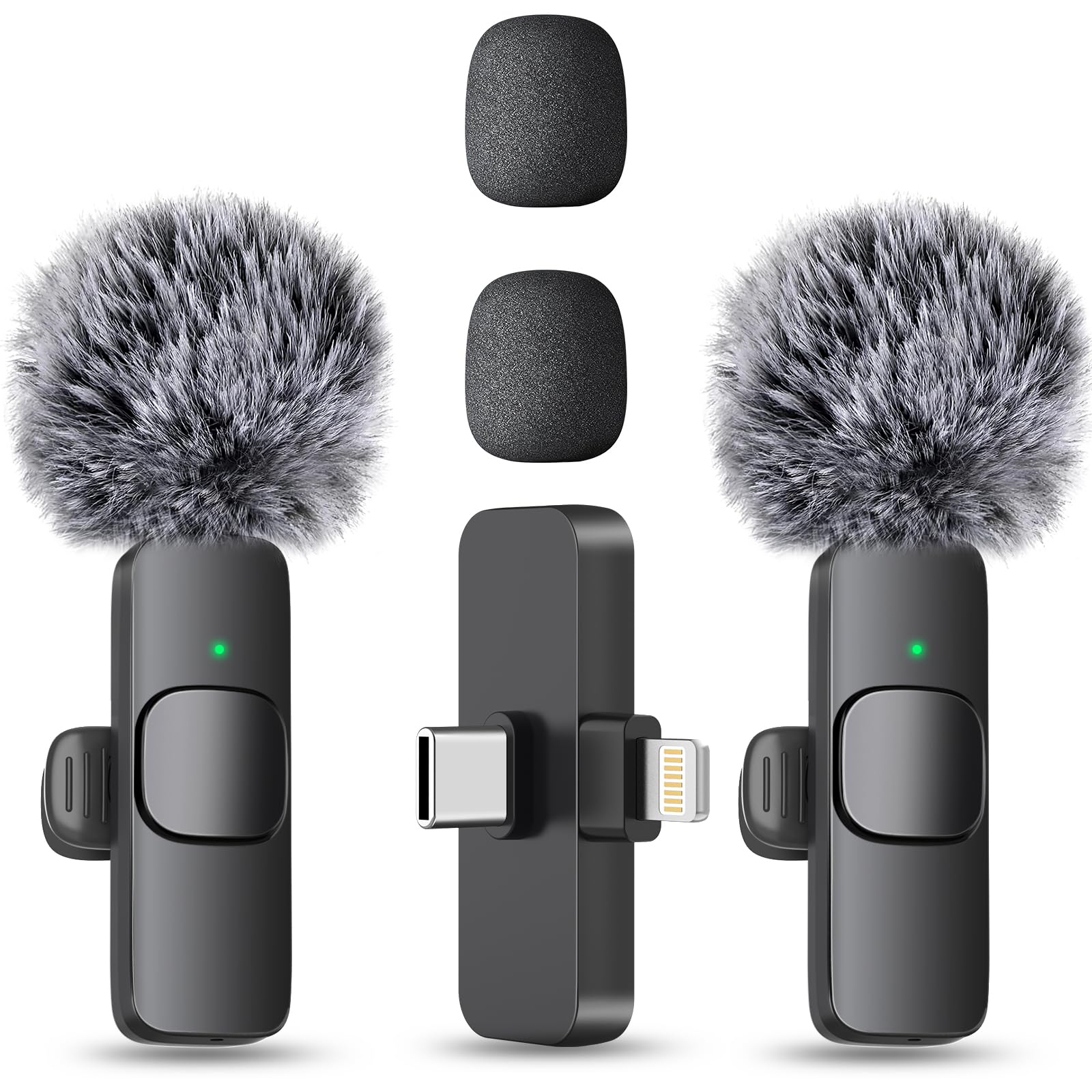 MAYBESTA Wireless Mini Microphone for iPhone, Android Phone - 2 Pack Lavalier Lapel Mic for Audio Video Recording - Clip on C