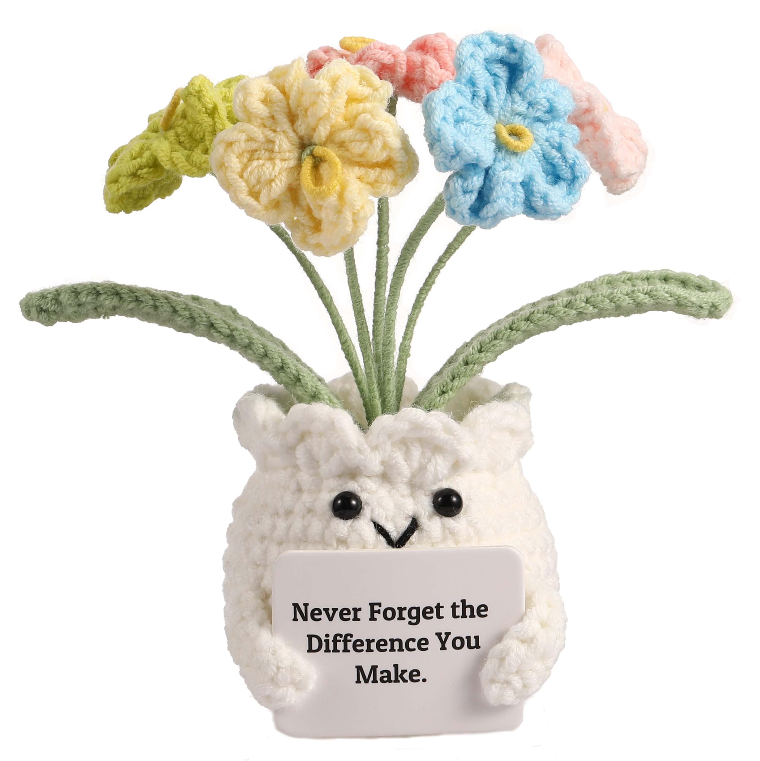 YOOJEE Forget-Me-Not Crochet Flower Potted Plant Gift | Difference You Make Gift, PET Display Box, Teacher Appreciation, Cowo