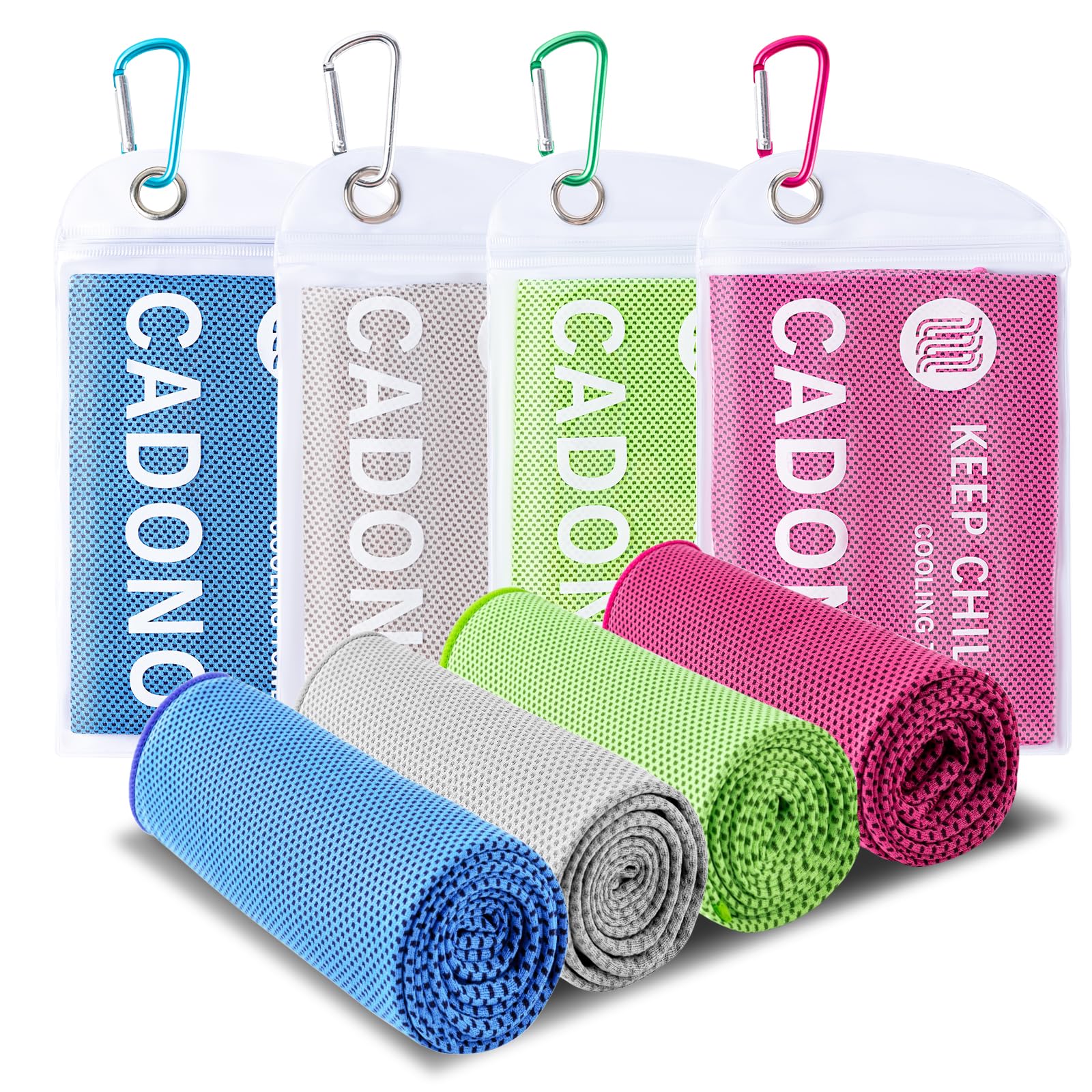 CADONO 4 Pack Cooling Towel (40"x12"), Soft Breathable Chilly Towel, Ice Towel, Microfiber Towel for Yoga, Sport, Running, Wo