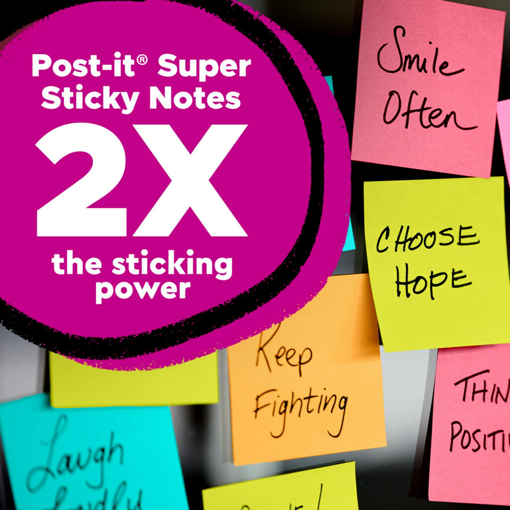 Post-it Super Sticky Notes, 24 Sticky Note Pads, 3 x 3 in., Back to School Supplies, Office Products, 2X the Sticking Power, Supernova Neons Collection