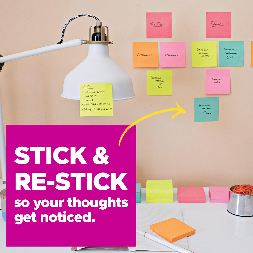 Post-it Super Sticky Notes, 24 Sticky Note Pads, 3 x 3 in., Back to School Supplies, Office Products, 2X the Sticking Power, Supernova Neons Collection