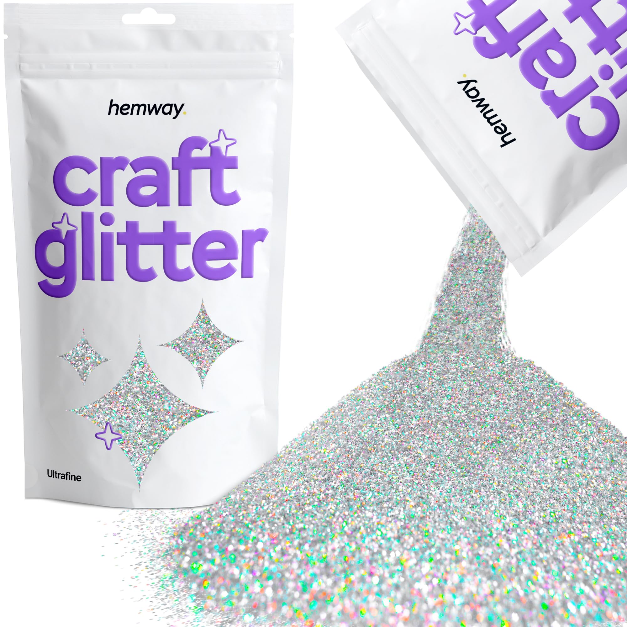 Hemway Craft Glitter Silver Holographic 100g Ultrafine Glitter for Crafts, Resin, Epoxy, Tumbler, Art, Candle, Decorations, C