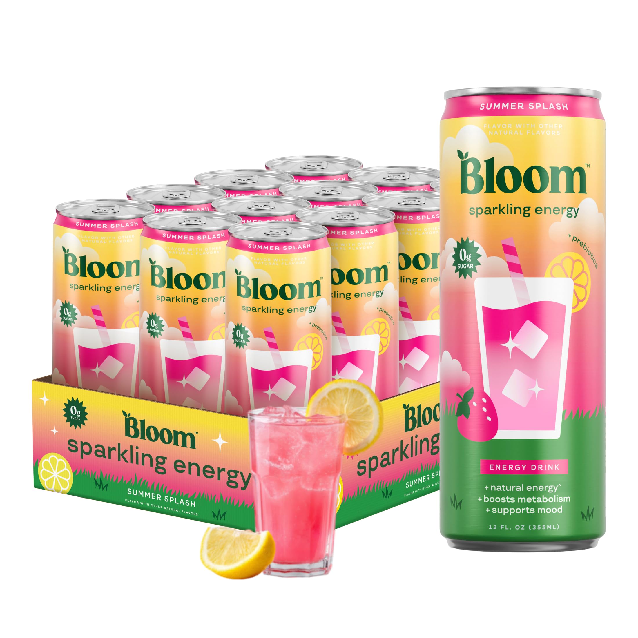 Bloom Nutrition Sparkling Energy Drink - Natural Caffeine, Zero Sugar, 180mg Caffeine - Antioxidant-Rich with Green Coffee Be