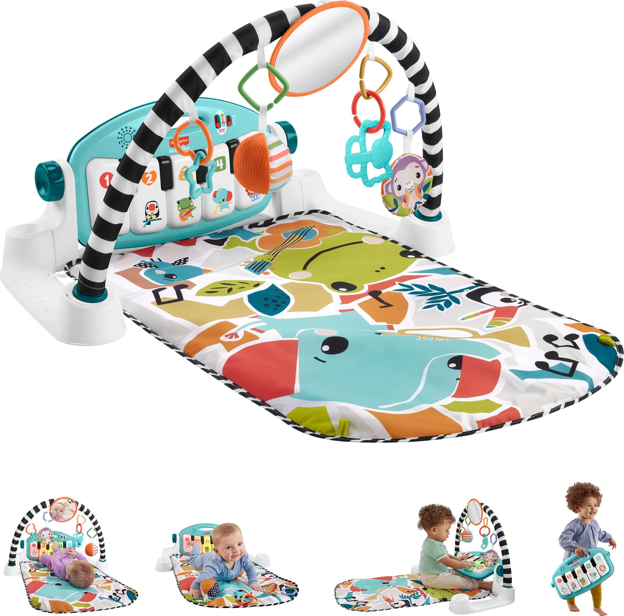 Fisher-Price Baby Playmat Glow and Grow Kick & Play Piano Gym, Blue Musical Learning Toy with Developmental Activities for Ne