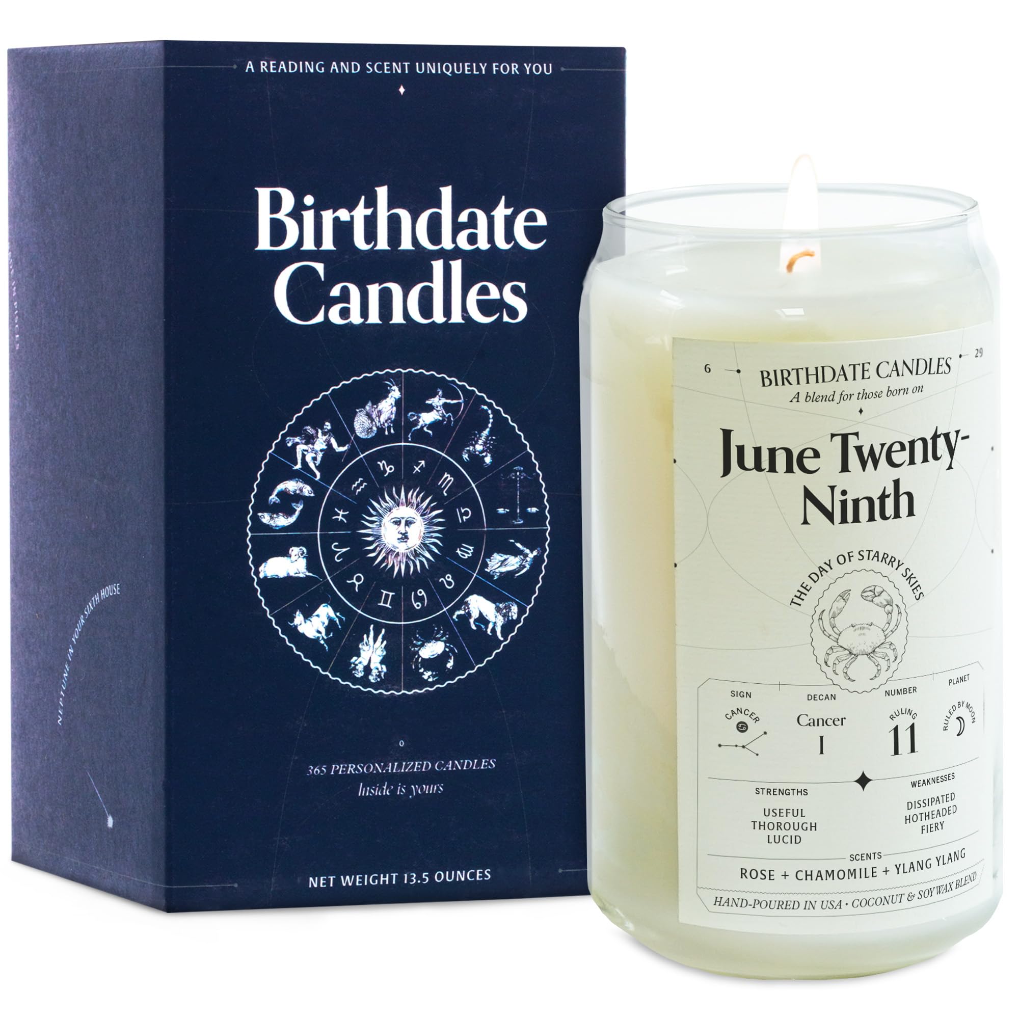 Birthdate Candles, June 29 - Cancer Zodiac Scented Candles Birthday Gift - Rose, Chamomile & Ylang Ylang Scent - All-Natural