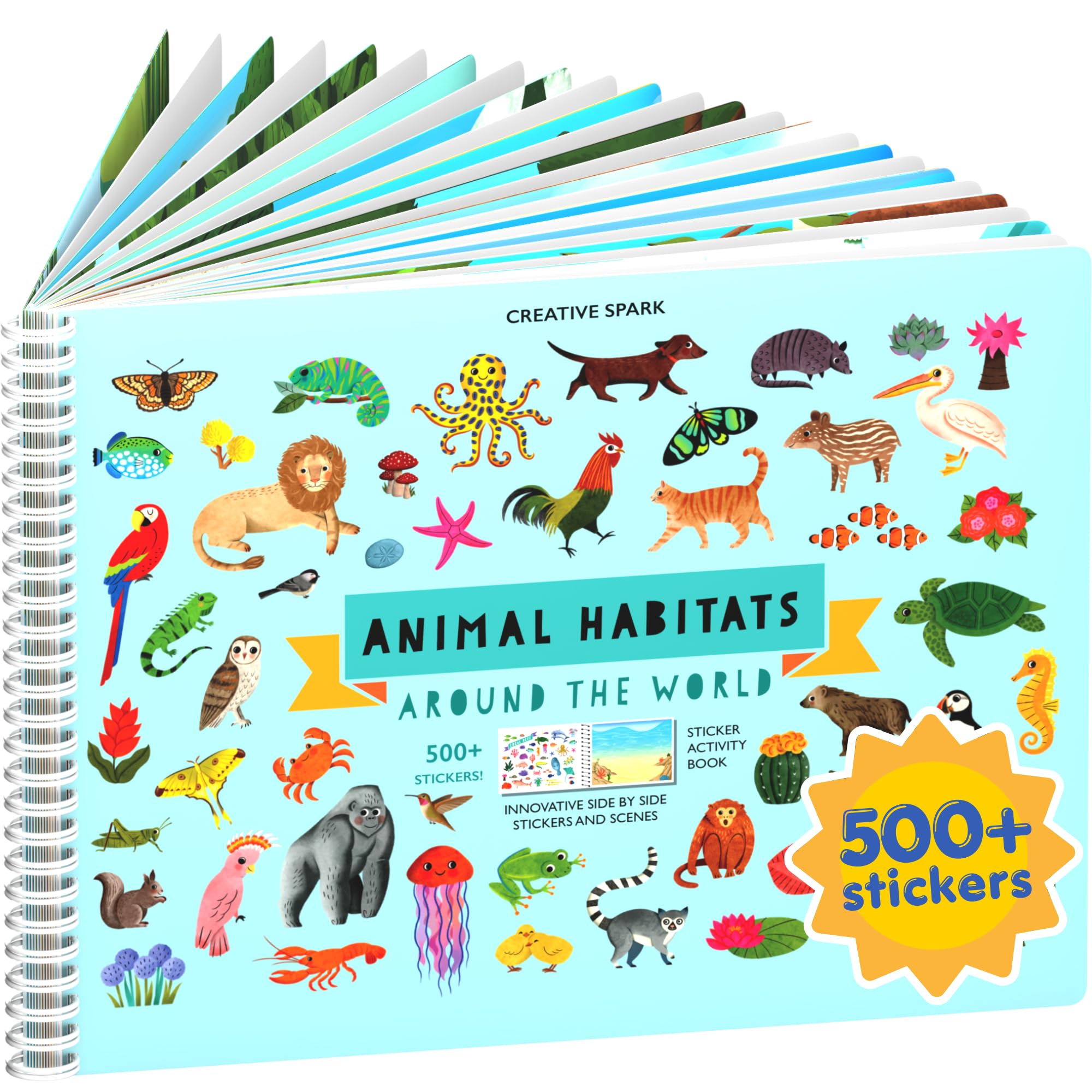 Animals Habitat 500+ Kids Sticker Book by Cupkin Toddler Airplane Travel Activity Coloring and Sticker Book, Road Trip Essent