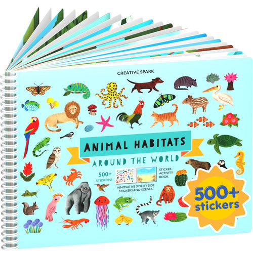 Animals Habitat 500+ Kids Sticker Book by Cupkin Toddler Airplane Travel Activity Coloring and Sticker Book, Road Trip Essent