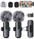 Wireless Mini Microphone for iPhone, Android - 2 Pack Lavalier Microphone for Video Recording, 2 In 1 Noise Reduction Lapel M