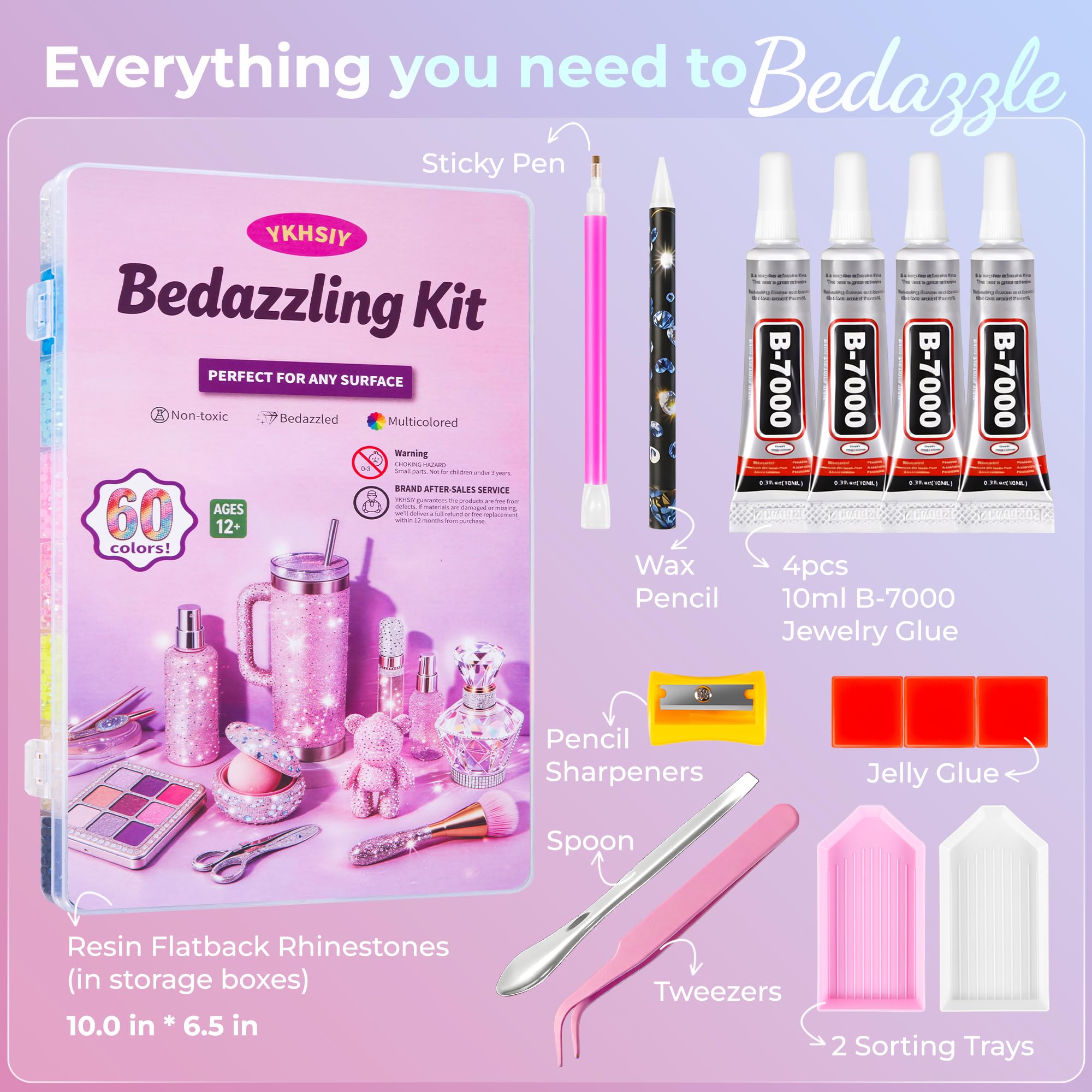 Bedazzling Kit 40000Pcs 40 Colors Resin Jelly Rhinestones, Multicolor 3mm Flatback Gems for Diamond Art, Bedazzler Kit with 4Pcs 10ml B7000 Jewelry Glue & Tools - Christmas Birthday Gifts for Women
