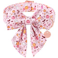 UP URARA PUP Halloween Dog Collar with Pink Floral Bowtie, Premium Cotton, Sturdy Metal Buckle, S Size for Small Dogs