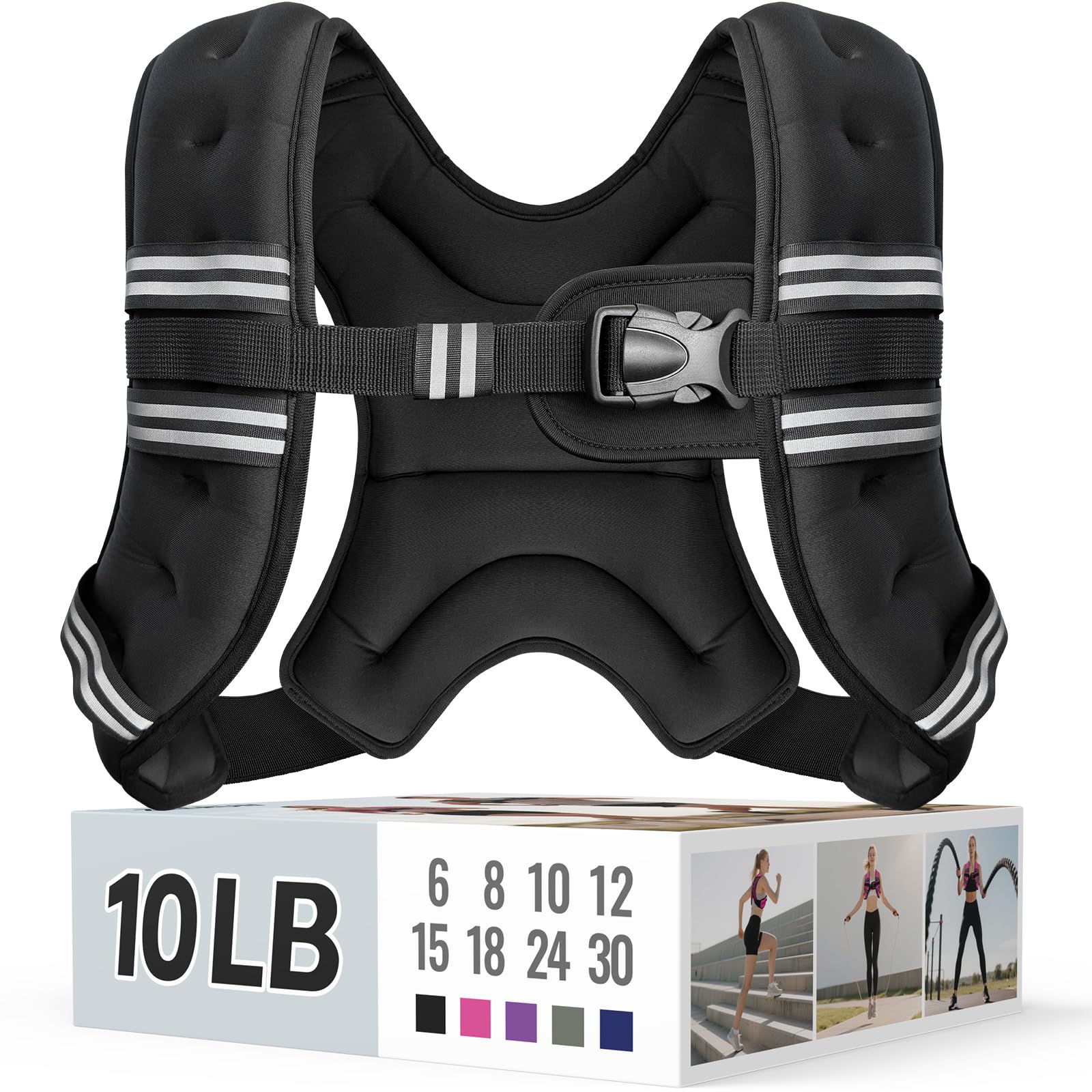 Zeerun Weighted Vest, 6lb/8lb/10lb/12lb/15lb/18lb/20lb/24lb/30lb for Men Women, Reflective Stripe Adjustable Buckle, Comforta